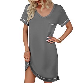 Ekouaer Womens Nightgowns for Women Short Sleeves V Neck Sleepwear Short Nightshirt Tshirts Dress