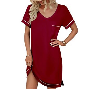 Ekouaer Womens Nightgowns for Women Short Sleeves V Neck Sleepwear Short Nightshirt Tshirts Dress