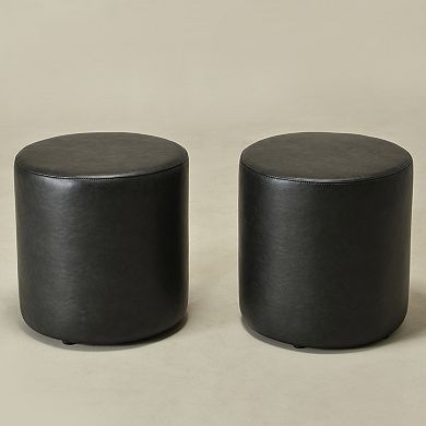 18" Faux Leather Round Upholstered Ottoman Set of 2