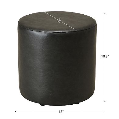 18" Faux Leather Round Upholstered Ottoman Set of 2