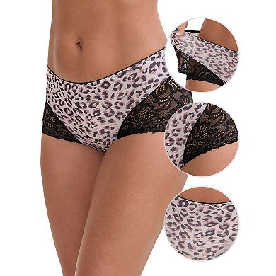 2 Packs Women's Lace Leopard Print Hip-Lifting Tummy Control Mid Rise Full Coverage Boyshorts