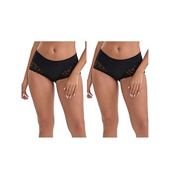 2 Packs Women's Lace Leopard Print Hip-Lifting Tummy Control Mid Rise Full Coverage Boyshorts