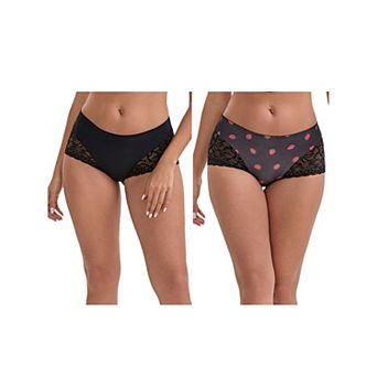 2 Packs Women's Lace Leopard Print Hip-Lifting Tummy Control Mid Rise Full Coverage Boyshorts
