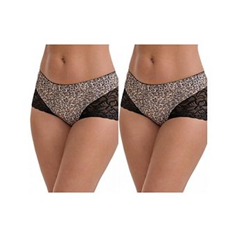 2 Packs Women's Lace Leopard Print Hip-Lifting Tummy Control Mid Rise Full Coverage Boyshorts