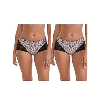 2 Packs Women's Lace Leopard Print Hip-Lifting Tummy Control Mid Rise Full Coverage Boyshorts