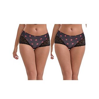 2 Packs Women's Lace Leopard Print Hip-Lifting Tummy Control Mid Rise Full Coverage Boyshorts