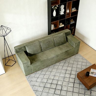 KWPZQEB Corduroy Deep Seat Boneless Loveseat with 3 Pillows & Side Pockets for Apartment