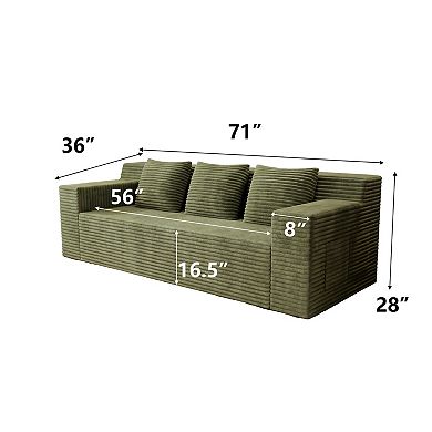 KWPZQEB Corduroy Deep Seat Boneless Loveseat with 3 Pillows & Side Pockets for Apartment