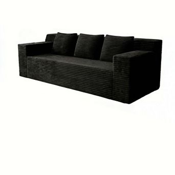 KWPZQEB Corduroy Deep Seat Boneless Loveseat with 3 Pillows & Side Pockets for Apartment