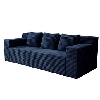 KWPZQEB Corduroy Deep Seat Boneless Loveseat with 3 Pillows & Side Pockets for Apartment