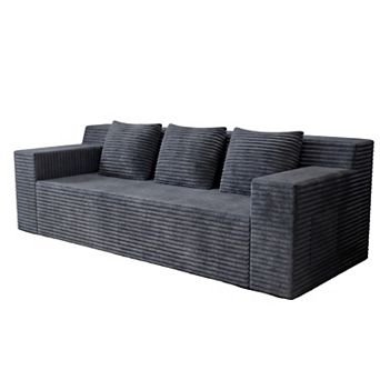 KWPZQEB Corduroy Deep Seat Boneless Loveseat with 3 Pillows & Side Pockets for Apartment