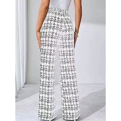 Women's Plaid Print High Waisted Straight Leg Elegant Long Trousers