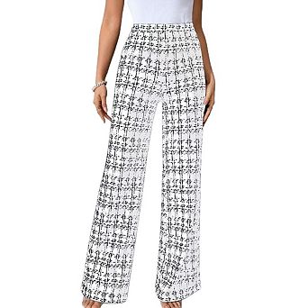 Women's Plaid Print High Waisted Straight Leg Elegant Long Trousers