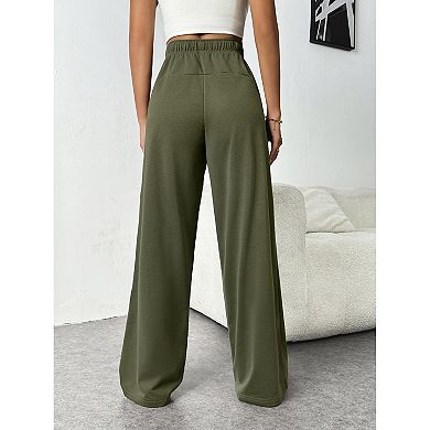 Pinspark Women's High Waisted Wide Leg Sweatpants Comfy Loose Drawstring Pants with Big Pockets