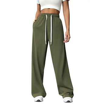 Pinspark Women's High Waisted Wide Leg Sweatpants Comfy Loose Drawstring Pants with Big Pockets
