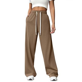 Pinspark Women's High Waisted Wide Leg Sweatpants Comfy Loose Drawstring Pants with Big Pockets