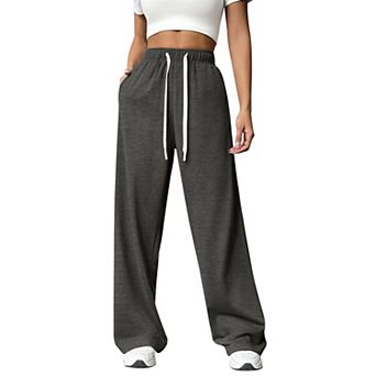 Pinspark Women's High Waisted Wide Leg Sweatpants Comfy Loose Drawstring Pants with Big Pockets