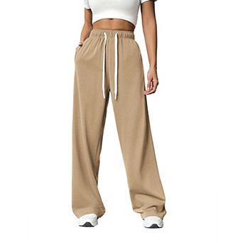 Pinspark Women's High Waisted Wide Leg Sweatpants Comfy Loose Drawstring Pants with Big Pockets
