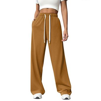 Pinspark Women's High Waisted Wide Leg Sweatpants Comfy Loose Drawstring Pants with Big Pockets