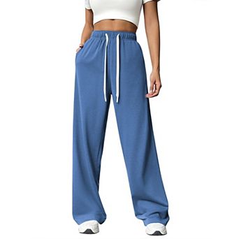 Pinspark Women's High Waisted Wide Leg Sweatpants Comfy Loose Drawstring Pants with Big Pockets