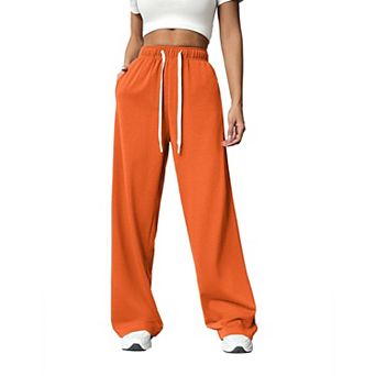 Pinspark Women's High Waisted Wide Leg Sweatpants Comfy Loose Drawstring Pants with Big Pockets