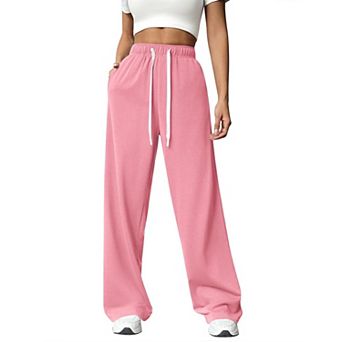 Pinspark Women's High Waisted Wide Leg Sweatpants Comfy Loose Drawstring Pants with Big Pockets