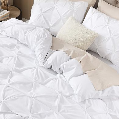 Pinch Pleat Microfiber Duvet Cover Set with Zipper & Corner Ties