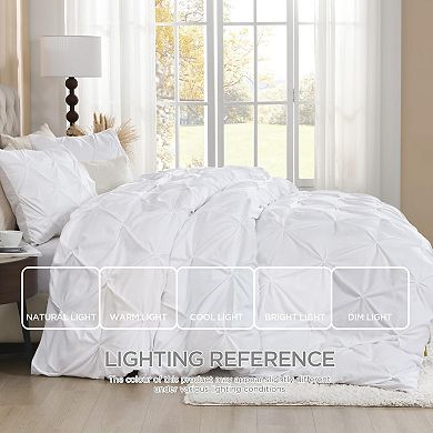 Pinch Pleat Microfiber Duvet Cover Set with Zipper & Corner Ties