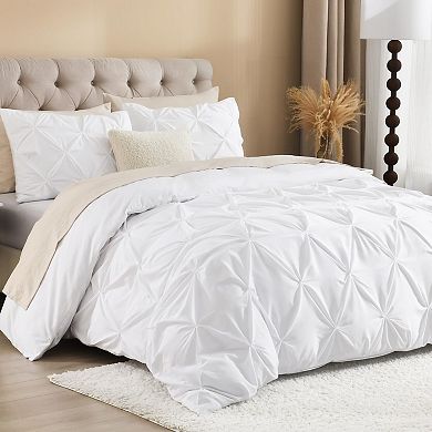 Pinch Pleat Microfiber Duvet Cover Set with Zipper & Corner Ties
