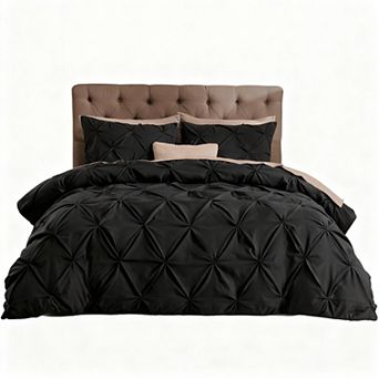 Pinch Pleat Microfiber Duvet Cover Set with Zipper & Corner Ties