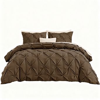 Pinch Pleat Microfiber Duvet Cover Set with Zipper & Corner Ties