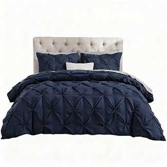 Pinch Pleat Microfiber Duvet Cover Set with Zipper & Corner Ties