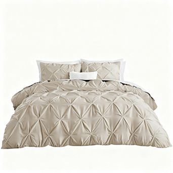 Pinch Pleat Microfiber Duvet Cover Set with Zipper & Corner Ties
