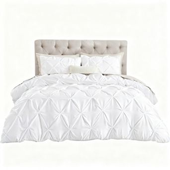 Pinch Pleat Microfiber Duvet Cover Set with Zipper & Corner Ties
