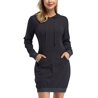 Women's Causal Long Sleeve Hooded Sweatshirt Dress Pullover Loose Fit Hoodie Dress Kangaroo Pocket