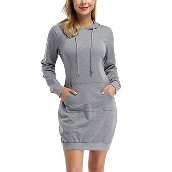 Women's Causal Long Sleeve Hooded Sweatshirt Dress Pullover Loose Fit Hoodie Dress Kangaroo Pocket