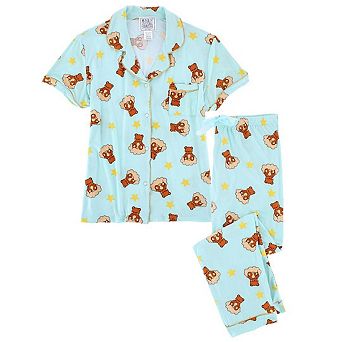 Mentally Exhausted Women's Notch Collar Dreamy Bear Pajama Set