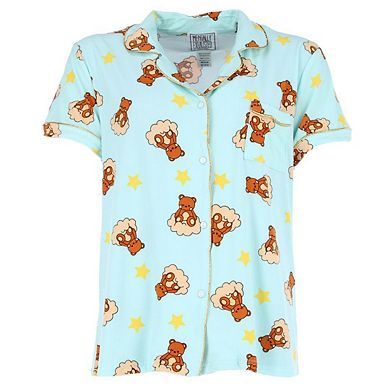 Mentally Exhausted Women's Notch Collar Dreamy Bear Pajama Set