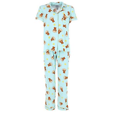 Mentally Exhausted Women's Notch Collar Dreamy Bear Pajama Set