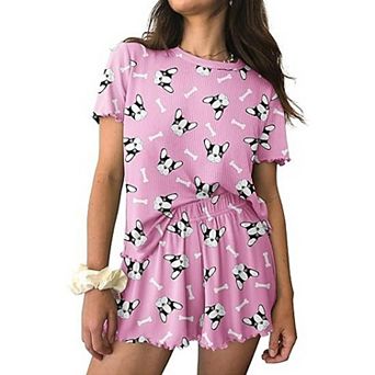 Ekouaer Womens Pajamas 2 pc Ribbed Knit Pjs Short Sleeve Pajamas Set