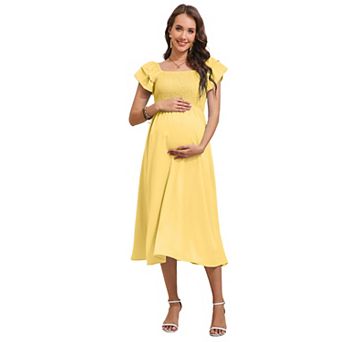 Women's Maternity Square Neck Dress with Layered Sleeves Midi Dress