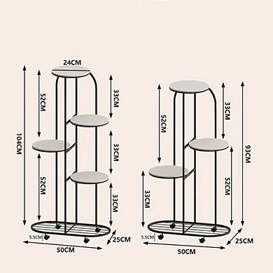 Metal Multiple Flower Pot Holder Shelf w/Wheels-Indoor/Outdoor Planter Display Unit for Patio