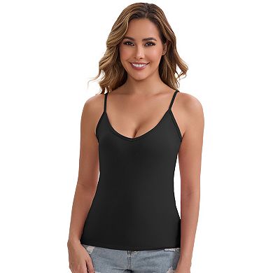 2 Packs Women's V Neck Spaghetti Straps Camisole Lightweight Unpadded Loose Fit Solid Basic Tank Top