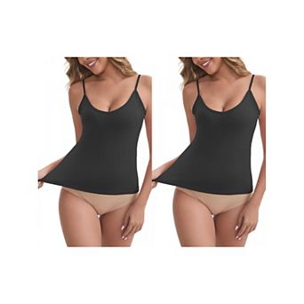 2 Packs Women's V Neck Spaghetti Straps Camisole Lightweight Unpadded Loose Fit Solid Basic Tank Top
