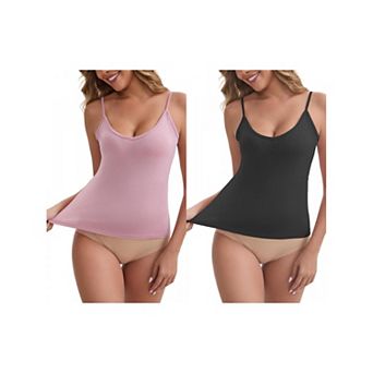 2 Packs Women's V Neck Spaghetti Straps Camisole Lightweight Unpadded Loose Fit Solid Basic Tank Top