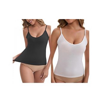 2 Packs Women's V Neck Spaghetti Straps Camisole Lightweight Unpadded Loose Fit Solid Basic Tank Top