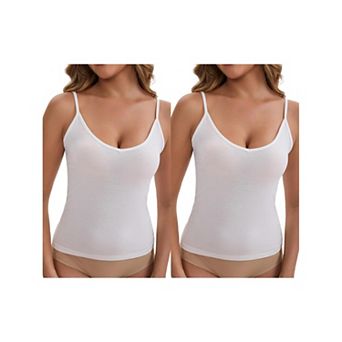 2 Packs Women's V Neck Spaghetti Straps Camisole Lightweight Unpadded Loose Fit Solid Basic Tank Top