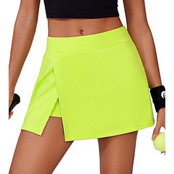 Pinspark Women's High Waisted A Line Tennis Skort Side Slit Stretchy Golf Skirt with Pockets