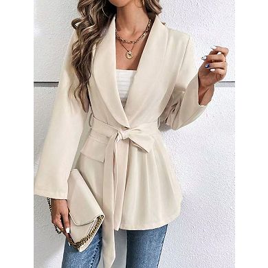 Womens Open Front Long Sleeve Lapel Blazer Business Casual Office Suit Jackets with Pocket