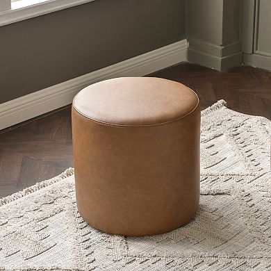 18" Faux Leather Round Upholstered Ottoman